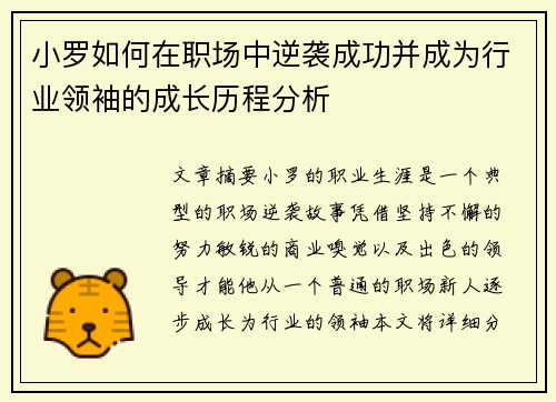 小罗如何在职场中逆袭成功并成为行业领袖的成长历程分析